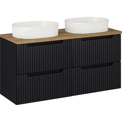 Meuble double vasque 120cm 4 tiroirs Riva Noir et Bois
