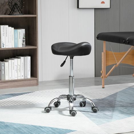 Tabouret salon avec siège de selle, 48x48x54-69cm, hauteur réglable, faux cuir, noir (1/4)