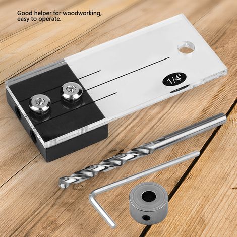 Kit jointure bois guide perçage trous droits en métal 11.5x2x5 cm menuiserie 4 pcs: locateur, clé, foret, bague (1/5)