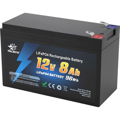 12V 8Ah LiFePO4 Batterie 2000 Cycles Profond avec Protection BMS Batterie Rechargeable pour RV Campings, Kit Photovoltaïque, Bateau, Scooter, Moteur de Remorquage, Solaire Caravan (1/5)