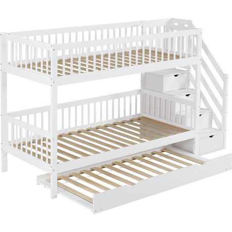 CAIziLit superposé 90x200 cm blanc avec lit gigogne, escalier rangement (1/5)