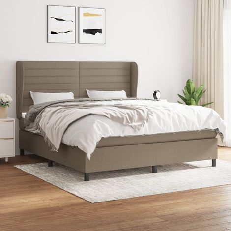 Sommier à lattes de lit avec matelas Taupe 160x200 cm Tissu (1/5)