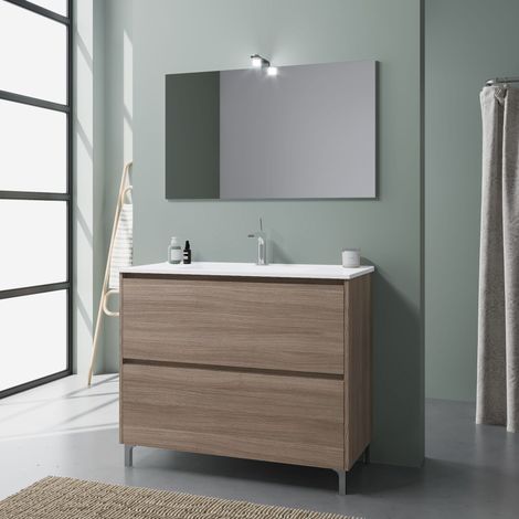 Möbel Mit Bodenwaschbecken 100 Cm Weiß Mit Eichenfront Laguna (1/4)