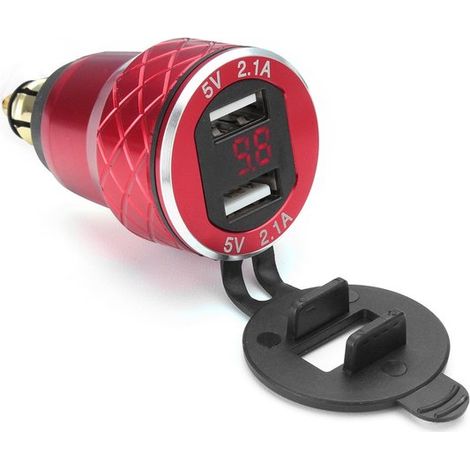 Allecto - Voltmètre 12V-24V - Double port USB - Étanche - Rouge - Chargeur pour smartphone - Convient aux motos - Style (1/5)