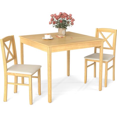 COSTWAY 3-Piece Dining Table Set Wooden Square Kitchen Table with 2 Chairs