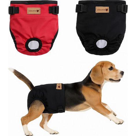 2 Pièces Couches pour Chiens,(Noir + Rouge)(XL) Couche pour Chien Femel,Culotte Menstruelle Chien Femelle,Réutilisables Incontinence Culottes Hygiéniques,Culotte Chiennes Chaleurs (1/5)