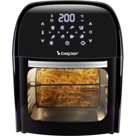 BEPER P101FRI012 Friggitrice Aria Calda, Girarrosto, Forno, Tostapane, Essiccatore,12 L, 1800W, Pannello Touch, 8 Programmi, Accessoriato, Regolabile, Nero (1/5)