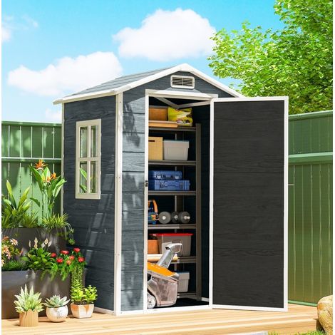 Abri de jardin 128x104x196 cm en polypropylène gris, avec rangement pour terrasse FloraGrace (1/5)