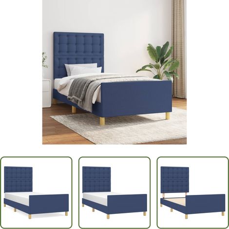 Kopfteil -  Bettgestell ohne Matratze Blau 100x200 cm Stoff (1/5)