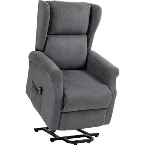 Fauteuil releveur électrique — Comfort Lounger (avec fonction d'inclinaison à plat), tissu texturé lin, inclut une poche latérale et une télécommande. (1/3)