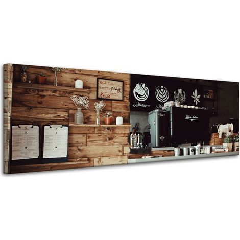 Impression sur toile représentant une cuisine rétro en bois, 120 x 40 cm
