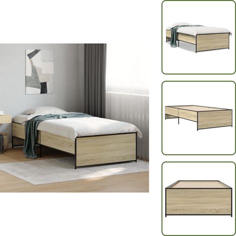 Bettgestell Sonoma-Eiche 90x200 cm Holzwerkstoff und Metall - Holzbettfassungen - Bettrahmen - Doppelbett - Einzelbett - Sommer Eichenfarben (1/5)