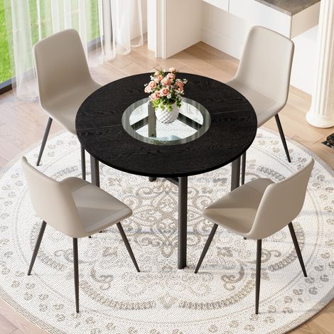 GagaEnsemble table ronde 100 cm, 4 chaises PU, noir et gris (1/5)