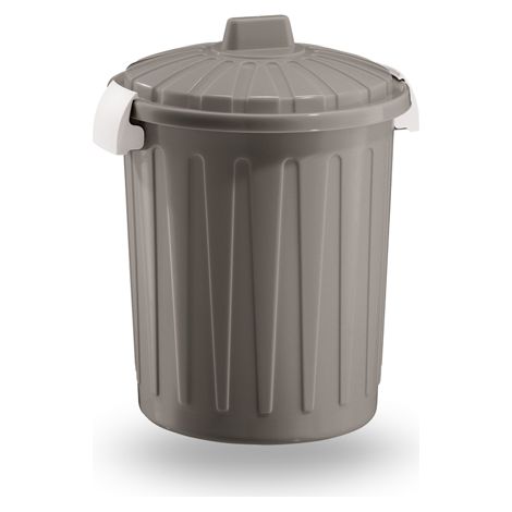 Pattumiera bidone con Coperchio Chiusura a Ganci Colore Tortora 50 litri (1/2)