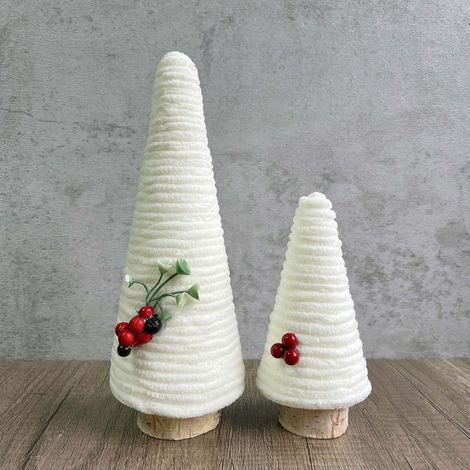 Ornement De Sapin De Noël - Cône En Tissu Rouge Et Blanc Avec Base En Bois - Décoration De Table Pour Cheminée Ou Scène Festive - 2 Pièces (1/5)