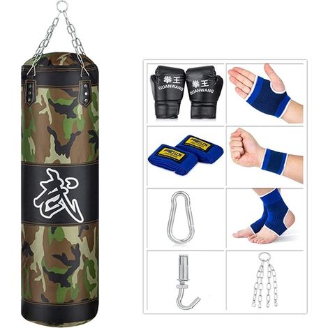 Ungefüllter Boxsack mit Handschuhen und Aufhängeset (1/5)