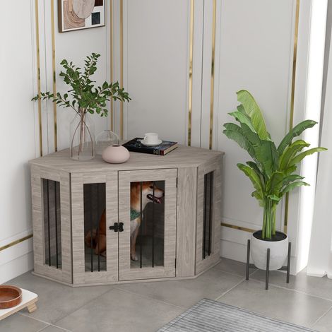 Cage carrée pour chien avec coussin et verrou, enclos pour animaux de taille moyenne, finition noyer, dimensions 104x55x63 cm