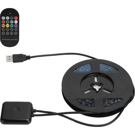 Bande lumineuse autocollante de 5 m, 5 V, USB, RGB, éclairage d'ambiance à couleurs changeantes pour la maison, les bars et les fêtes (noir). (1/5)