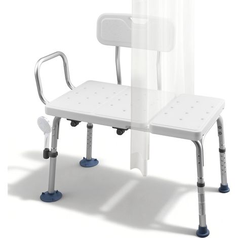 Banc de Transfert Baignoire, Siège de Baignoire, Dossier, Poignée d'Appui et Fente pour Rideau, Capacité 180 kg, Chaise de Douche pour Adultes, Personnes Âgées et Handicapés, Hauteur Réglable (1/5)