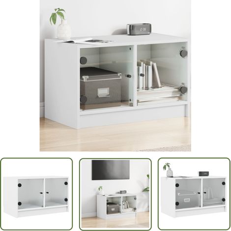 The Living Store TV-Schrank mit Glastüren Weiß 68x37x42 cm - TV-Schrank - Fernsehtisch - Regal - Wohnzimmermöbel - Weißer TV-Stand (1/5)