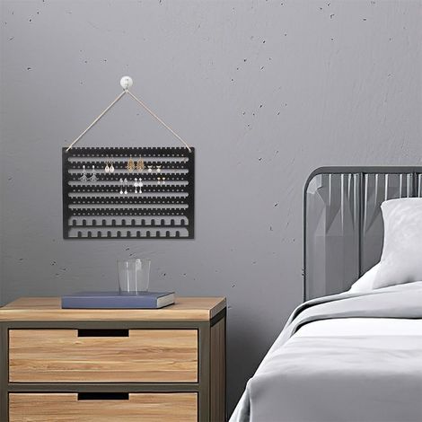 Support Mural En Bois Lot De 2 Pour Organisateur De Bijoux Suspendu Avec Compartiments Multiples Rangement Compact Pour Boucles D'Oreilles Colliers Bracelets Porte-Clés 13.70X9.57X0.31In (1/5)