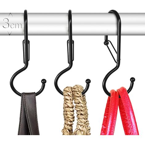 lot de 6 crochets torsadés en métal en forme de S avec système antichute, pour sacs, accessoires et penderie, crochets robustes d’organisation, noir T (1/5)