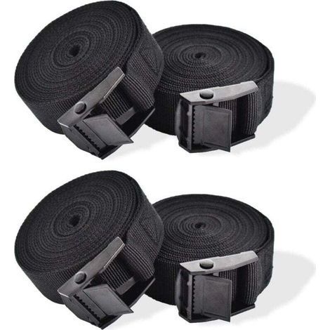 Sangle d'Arrimage, 4 Pièces Sangle de Serrage à Cliquet Sangles de Verrouillage Sangle avec Boucle de Serrage Sangle de Fixation pour Moto Voiture, Porte Vélo Bagages 2,5 cm x 1 m (1/4)