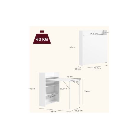 Table à manger pliante blanche pour petits espaces avec 4 étagères discrètes et anti-basculement pour cuisine et studio (1/5)