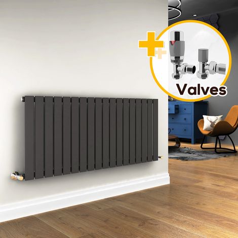 ELEGANT 600 x 1360 mm Horizontal Column Radiator Single Flat Panel Anthracite Designer Radiators + Chrome Thermostatic Radiator Valves (1/5)