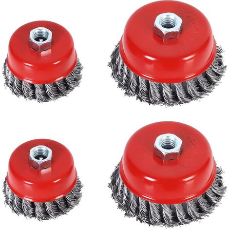 Wire Cleaning Brush, 4-Piece Conical Angle Grinder Brush, Twisted Steel Abrasive Brush for Angle Grinder (Diameter 75mm and 100mm, M14) (1/5)