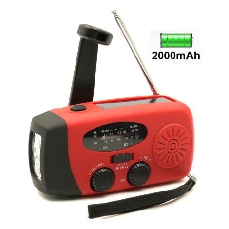 Radio D'Urgence - Radio À Manivelle Et Solaire - AM FM NOAA - Lampe Torche LED Intégrée - Batterie 2000 mAh - 130 x 50 x 60 mm - 1 Pièce (1/5)