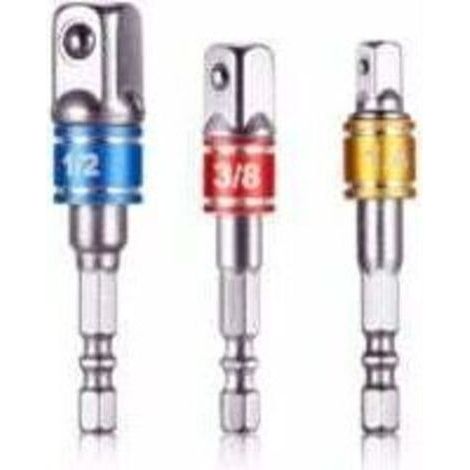 Square,Newder Socket Holder Adapters on Drill/Impact Driver. Set of 3 Square Chuck Adapter 1/4\",1/2\",3/8\" in Chome Vanadium (1/5)
