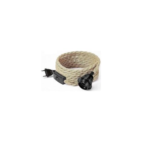 Câble électrique en lin à 2 conducteurs de 4,5 m, avec douille E27 et interrupteur, pour lampe DIY (ampoule non incluse), douille de lustre, fil électrique vintage (1/5)