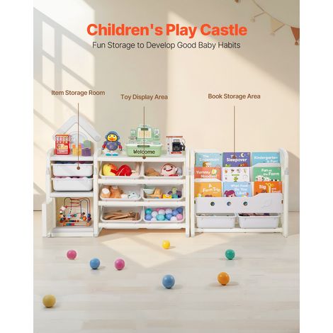 Meuble de rangement jouets enfant à 4 niveaux avec bibliothèque, étagère d'organisateur de jouets avec 10 bacs en plastique amovibl… (1/5)