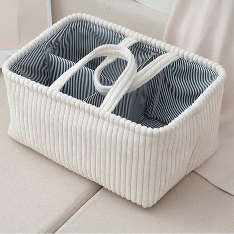 Panier De Rangement En Velours Côtelé - Pour Couches Humides Jouets Livres Ou Effets Personnels - 38 X 26 X 18 Cm - Blanc - 1 Pièce (1/5)