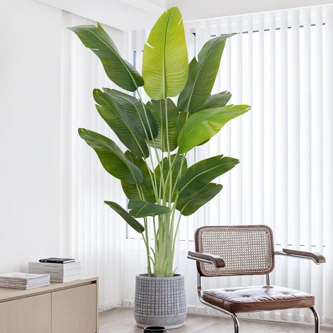 Plante Artificielle Oiseau de Paradis 200 cm Haute, Grande Plante Artificielle Interieur, Bananier Artificiel avec 15 Feuilles, Arbre Artificiel Intérieur ou Extérieur Salon Bureau Jardin Dec (1/5)