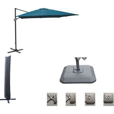 PROLOISIRS Set d'ombrage complet (1 parasol déporté NH 3x3 + 1 housse + 1 lestage) - bleu