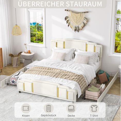 lit adulte rangement LED 160x200 velours beige OKMYHOME