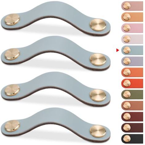 4pcs Poignée Meuble Cuir, Bouton Porte Placard Poignee Cuir Bouton de Tiroir, Poignee de Meuble Vintage pour Armoires, Commode, Cuisine, Salle de Bain (Bleu, 128mm) (1/5)