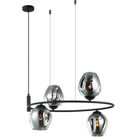 Italux Roxane - Modern Hanging Pendant Black 4 Light mit rauchigem Graphitschirm, E27 (1/3)