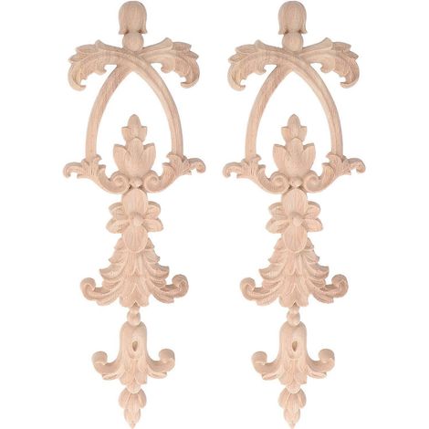 Lot de 2 appliques décoratives en bois sculpté pour meubles, armoires et placards.-31.50X10.00X1.00CM