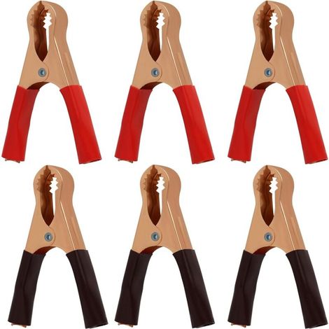 Pinces crocodiles pour batteries de voiture, lot de 6, 50 A, pinces en cuivre isolées pour câbles de démarrage, projets électriques, tests de tension, rouge et noir (1/4)
