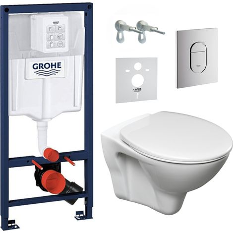 Grohe – Pack WC Bâti-support Rapid SL – WC suspendu Jika Neo blanc – Abattant thermoplastique – Plaque chrome – ARENASLPRO (1/5)