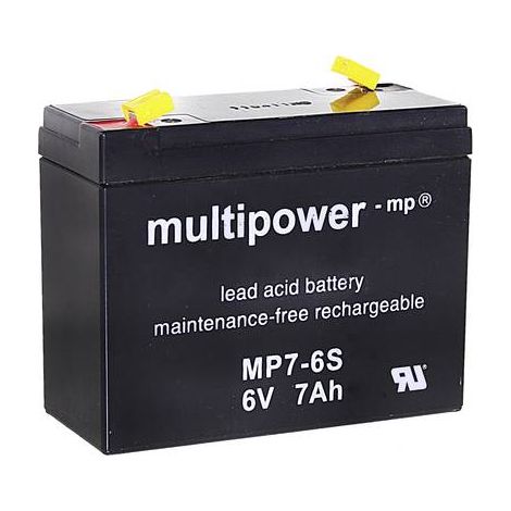 Batterie au plomb 6 V 7 Ah multipower MP7-6S plomb (AGM) (l x H x P) 116 x 99 x 50 mm cosses plates 4,8 mm sans entretien, auto-décharge réduite Y897311 (1/2)