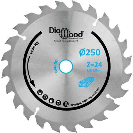 Lame de scie circulaire HM débit D. 250 x Al. 30 x ép. 2,8/1,8 mm x Z24 Alt pour bois - OMNIVOR