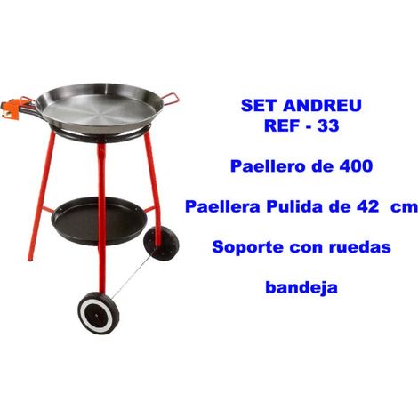 Paella-Set Andreu Paella-Pfanne Poli 46 cm 12 Teile / Brenner 40 cm / 11,40 kW / 3 Füße, Platte mit Rollen - Andere