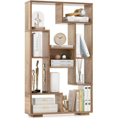 Montage Facile Bibliothèque Géométrique 120 cm Meuble de Rangement 11 Étagères avec 2 Kits Anti-Basculement Salon (1/5)