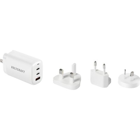 VOLTCRAFT UC-3ACX004 Reiseladeadapter 65 W 1x USB-A, 2x USB-C® USB PD Weiß GaN, mit Europa-Adapter, (1/5)