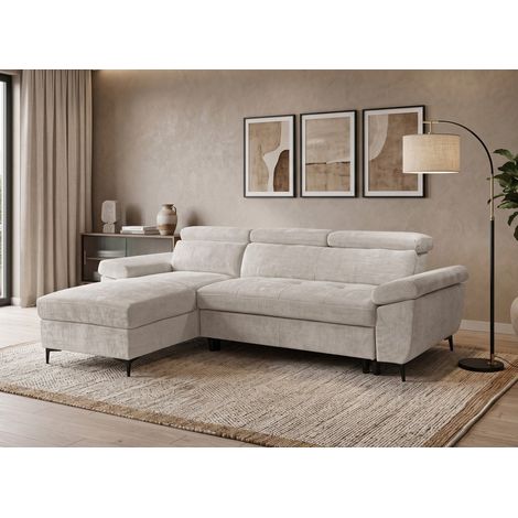 Canapé d'angle convertible en velours chiné beige MONICA - Angle (1/5)