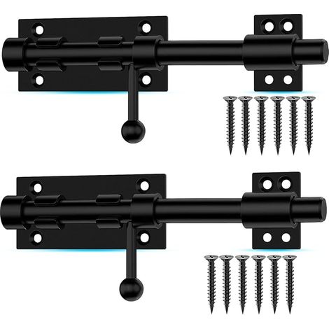 Serrure de douille de 7,8 pouces vis en acier inoxydable solide pour travaux lourds pour clôtures, portes de chantier, garages, chambres, armoires et fenêtres (2 boîtes, noir) (1/5)